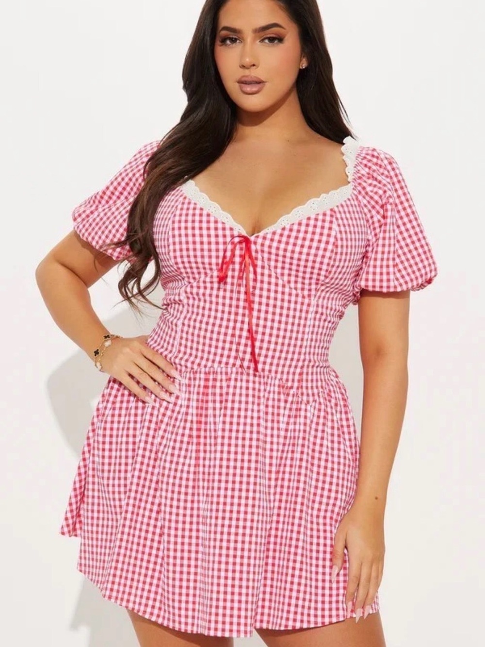 Fashion Nova Red Fresh Start Gingham Mini Dress XL